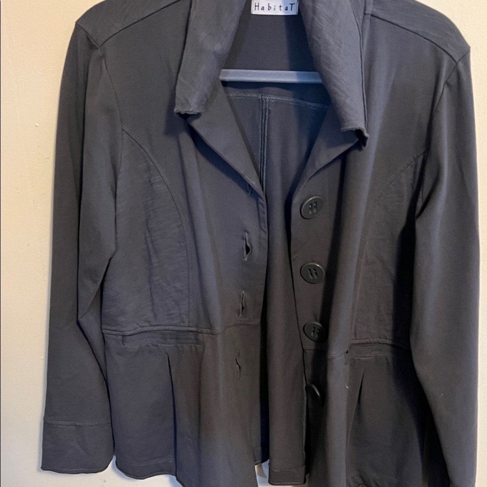 Habitat Slub knit peplum Charcoal Button-Up Jacket - Picture 2 of 5
